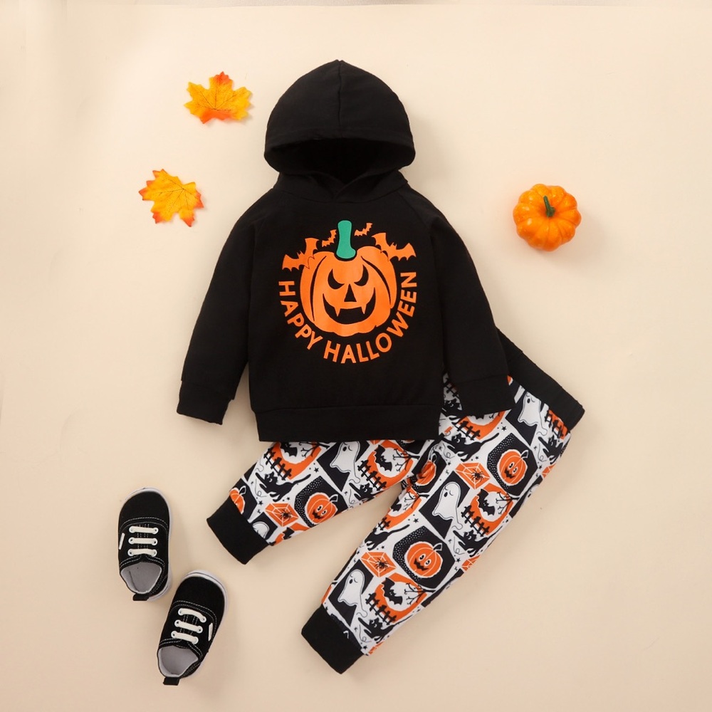 Kids HAPPY HALLOWEEN Graphic Hoodie and Pants Set